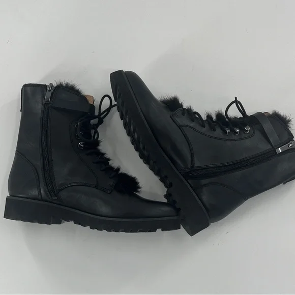Franco Sarto Canon Combat Leather Boot with Faux Fur Tongue - Size 6 - Picture 3 of 8